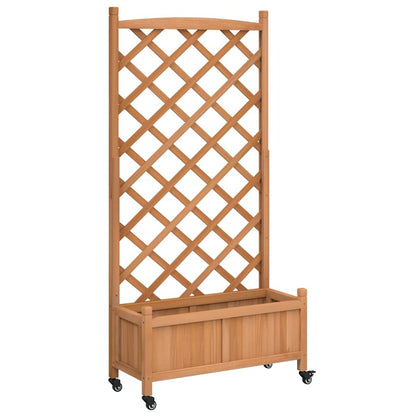 vidaXL Planter with Trellis and Wheels Brown Solid Wood Fir 2