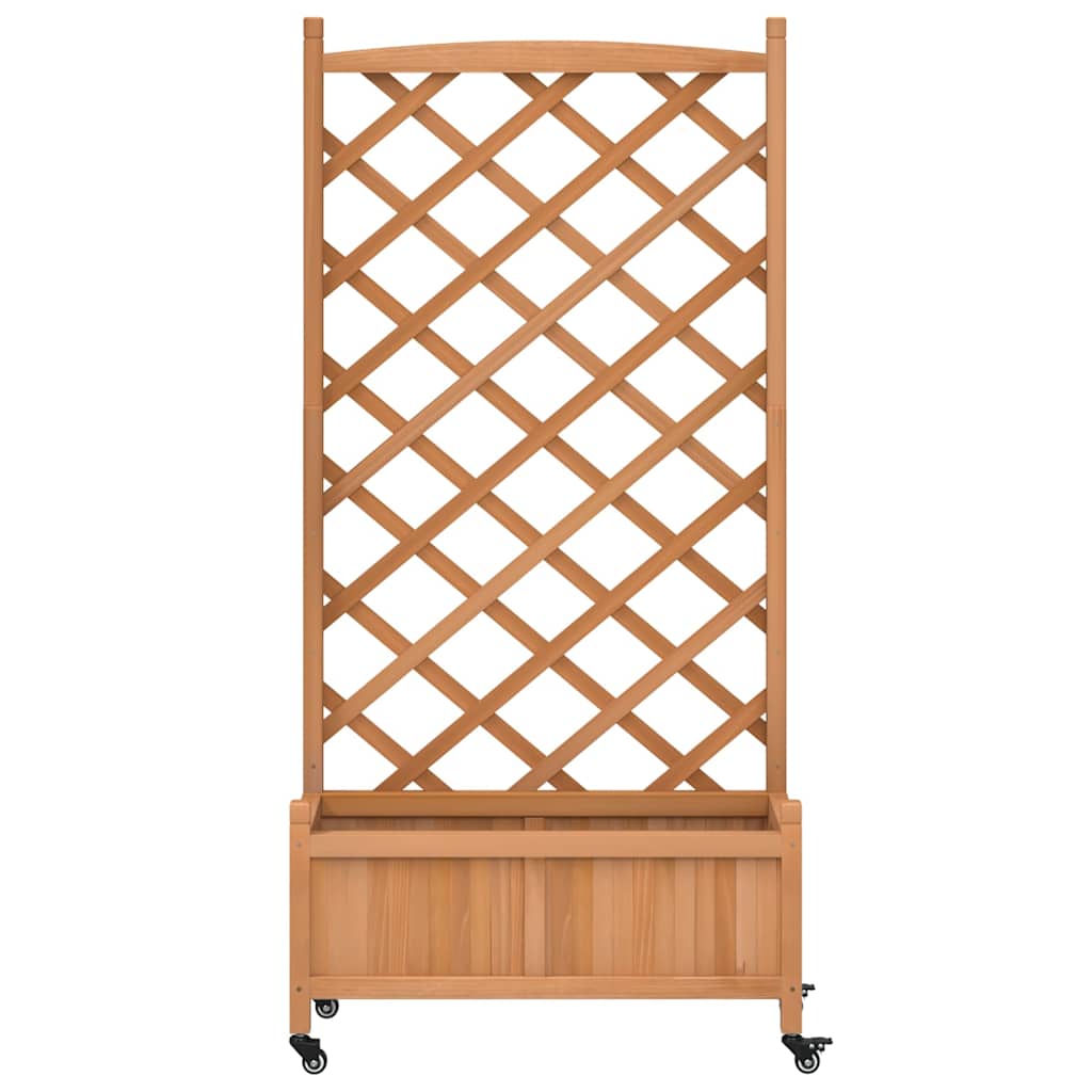 vidaXL Planter with Trellis and Wheels Brown Solid Wood Fir 4