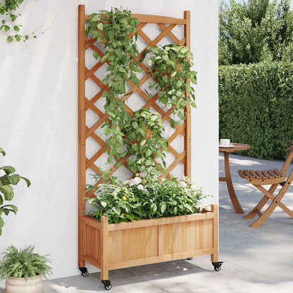vidaXL Planter with Trellis and Wheels Brown Solid Wood Fir 1