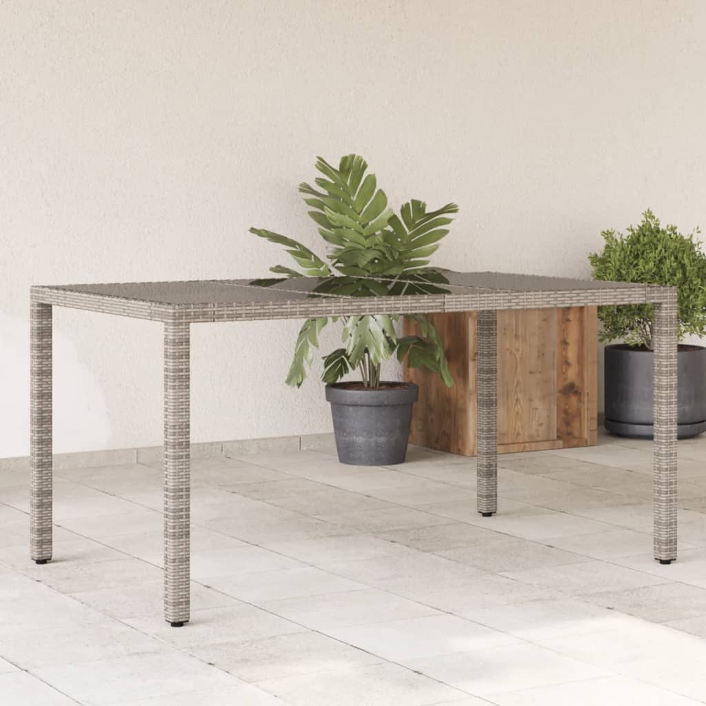 Garden Table with Glass Top 150x90x75 cm Poly Rattan Grey
