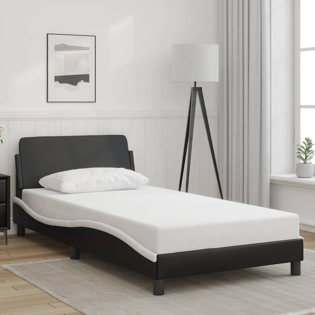 Bed Frame "Dover" Faux Leather Black and white 100 cm 190 cm