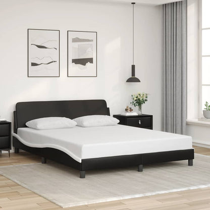 Bed Frame "Dover" Faux Leather Black and white 152 cm 203 cm