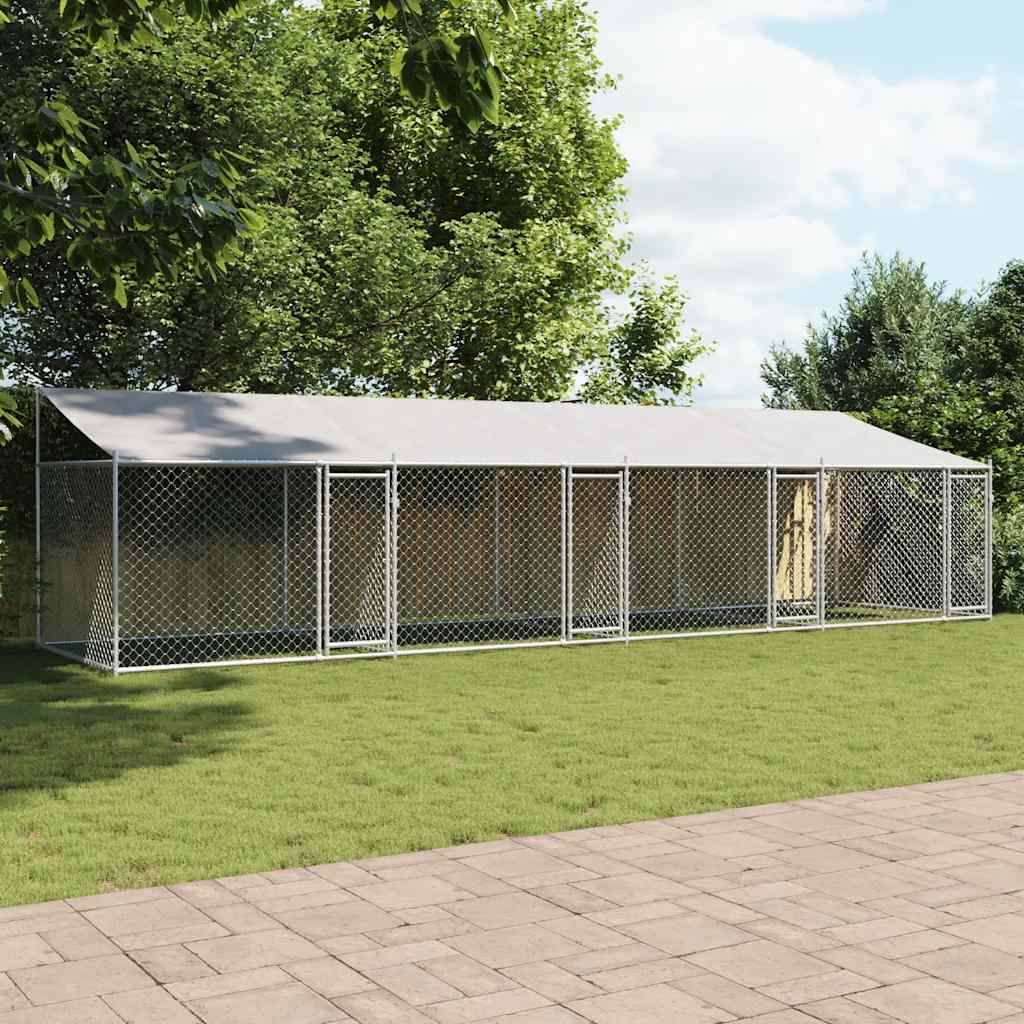 vidaXL Dog Cage with Roof and Doors Grey 8x2x2 m Galvanised Steel 3