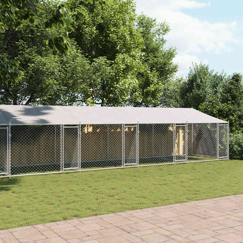 vidaXL Dog Cage with Roof and Doors Grey 10x2x2 m Galvanised Steel 3
