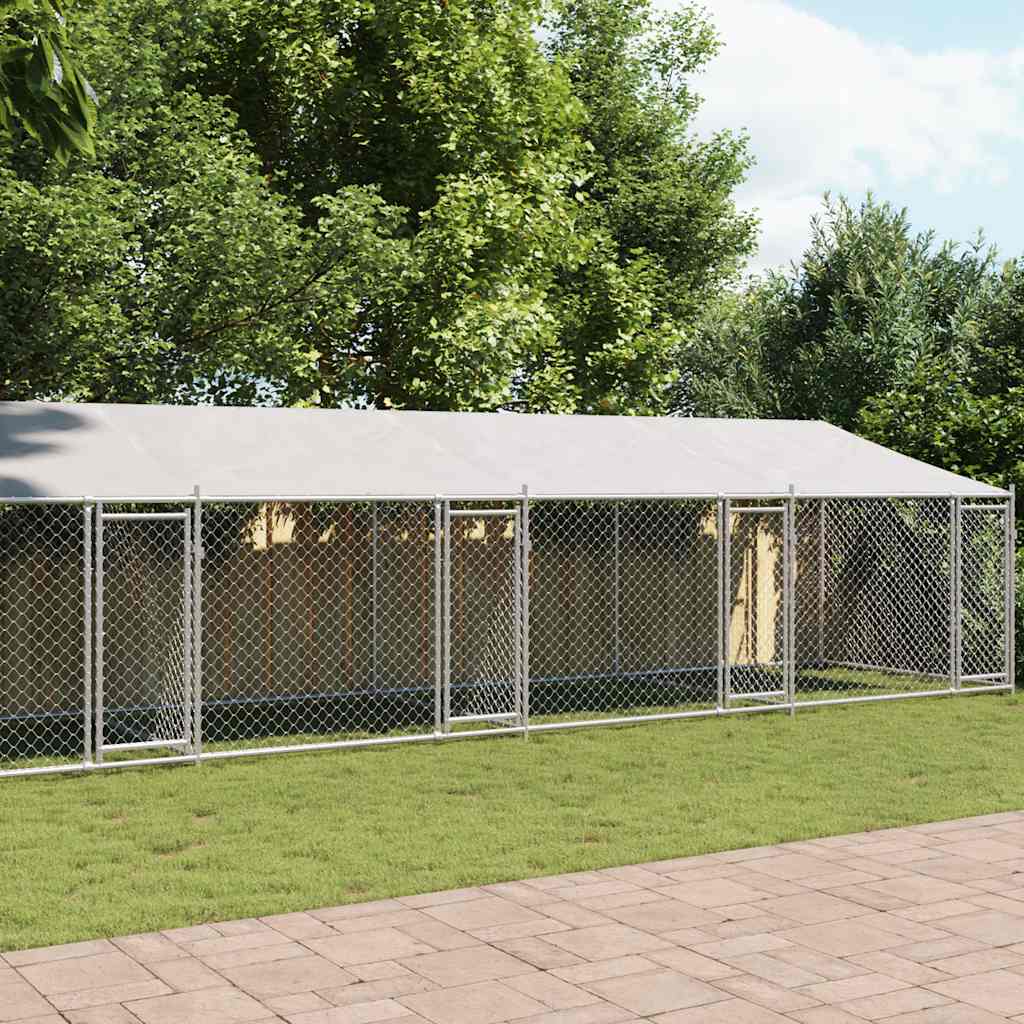 vidaXL Dog Cage with Roof and Doors Grey 10x2x2 m Galvanised Steel 1