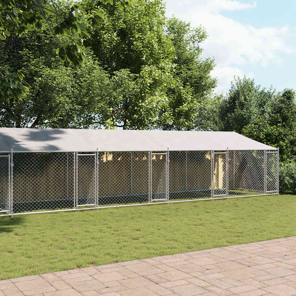 vidaXL Dog Cage with Roof and Doors Grey 12x2x2 m Galvanised Steel 3