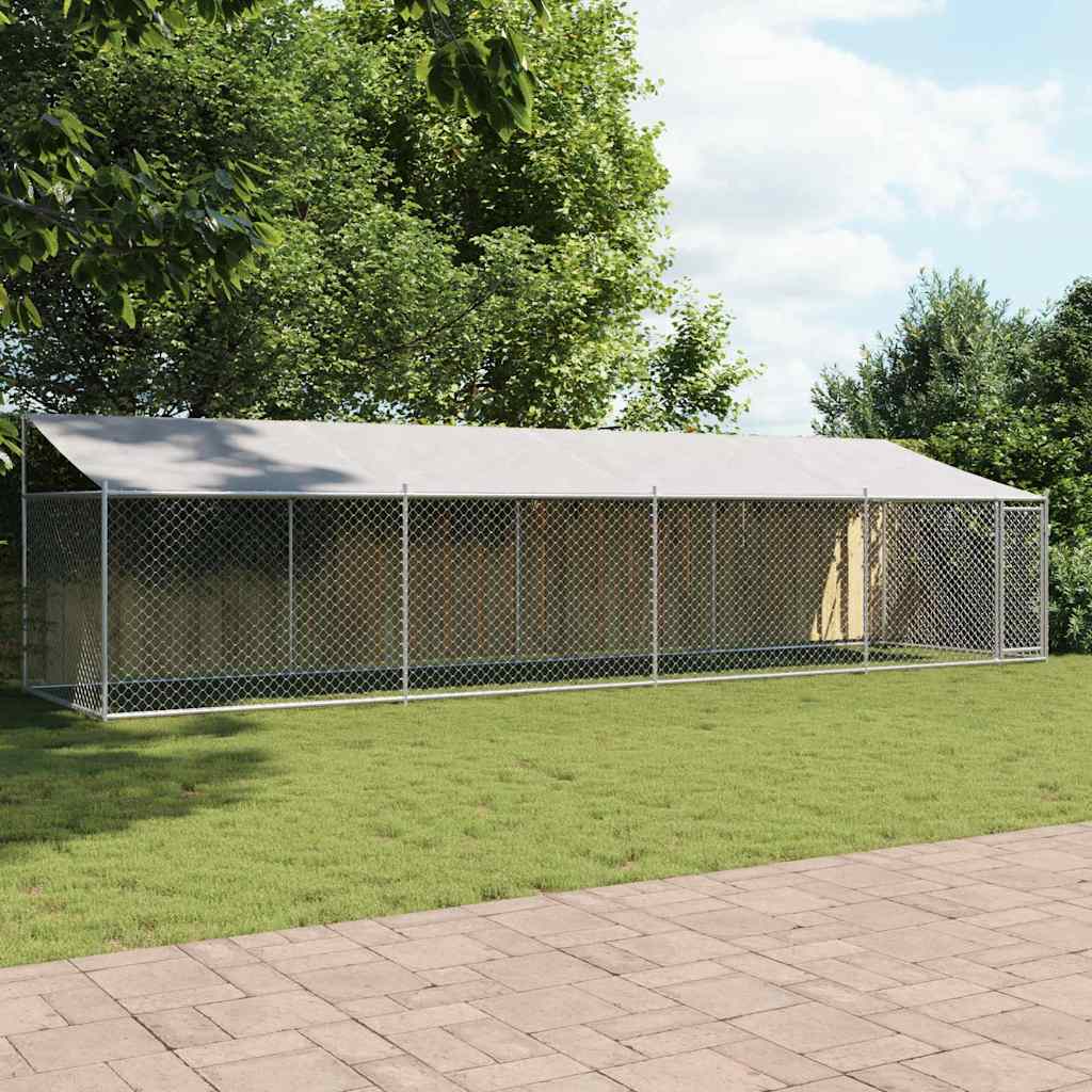 vidaXL Dog Cage with Roof and Door Grey 8x2x2 m Galvanised Steel 1