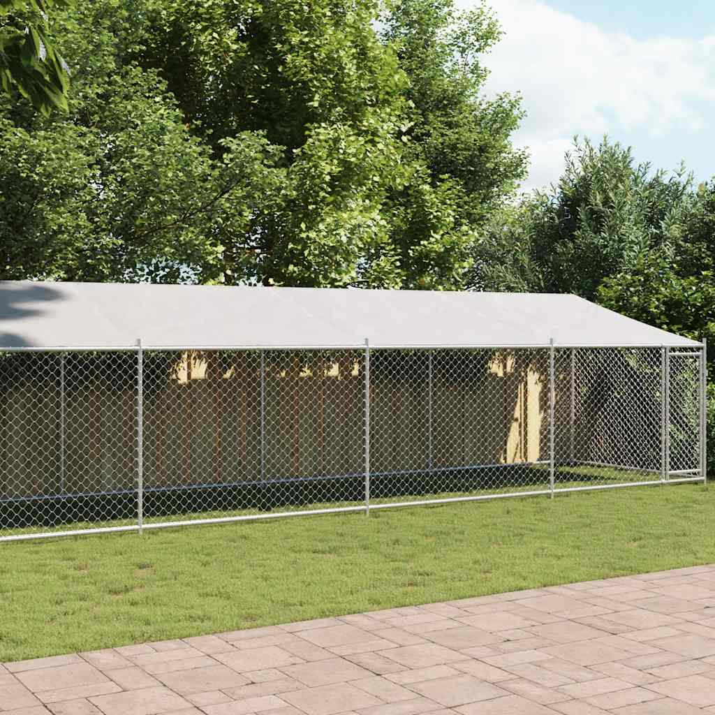 vidaXL Dog Cage with Roof and Door Grey 10x2x2 m Galvanised Steel 1