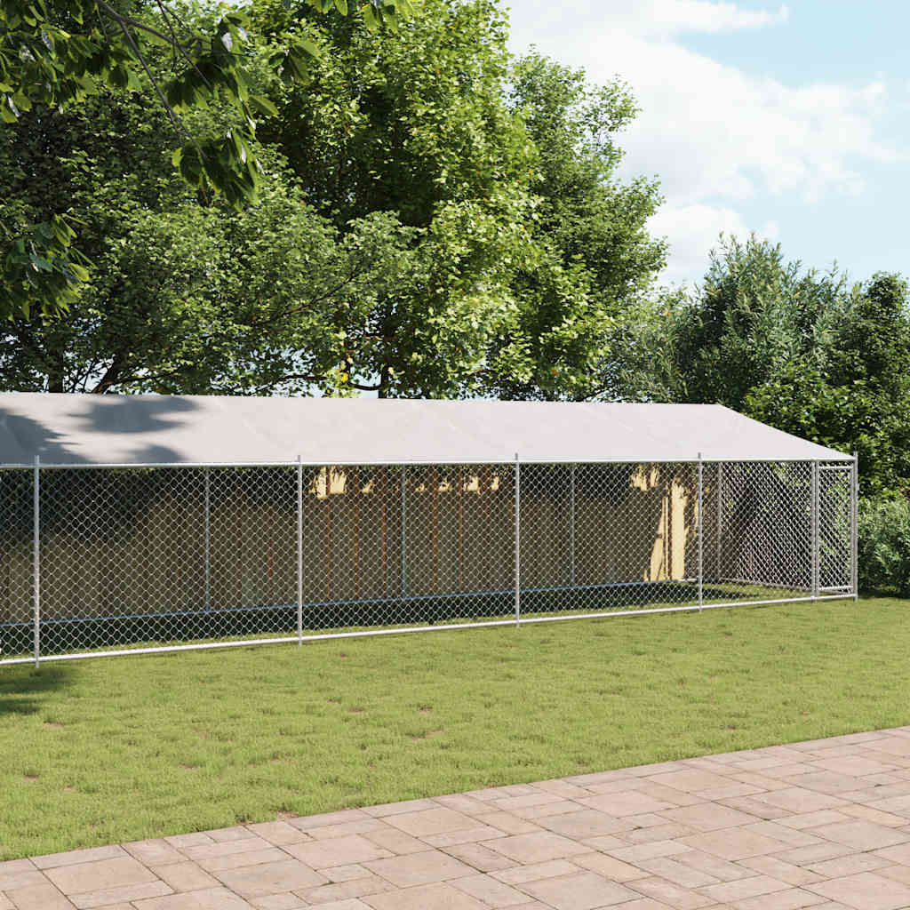 vidaXL Dog Cage with Roof and Door Grey 12x2x2 m Galvanised Steel 3