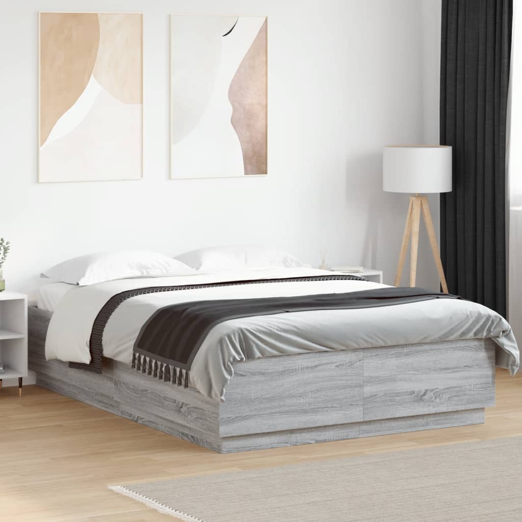 Bed Frame with LED without Mattress 160x200 cm Grey sonoma