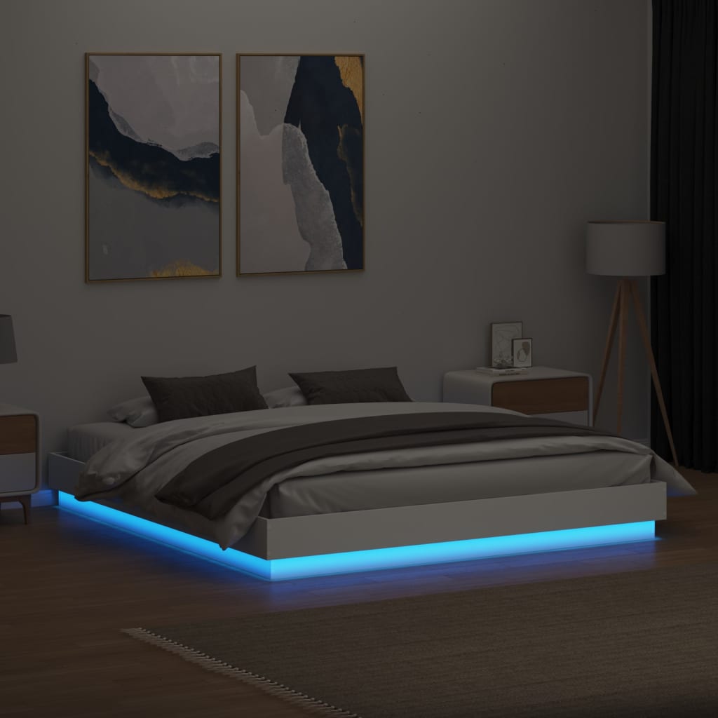 Bed Frame with LED without Mattress 200x200 cm White