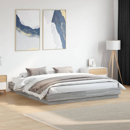 Bed Frame with LED without Mattress 200x200 cm Grey sonoma