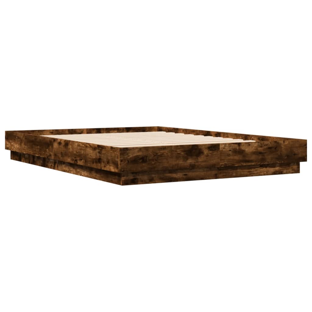 Bed Frame with LED without Mattress 140x200 cm Smoked oak