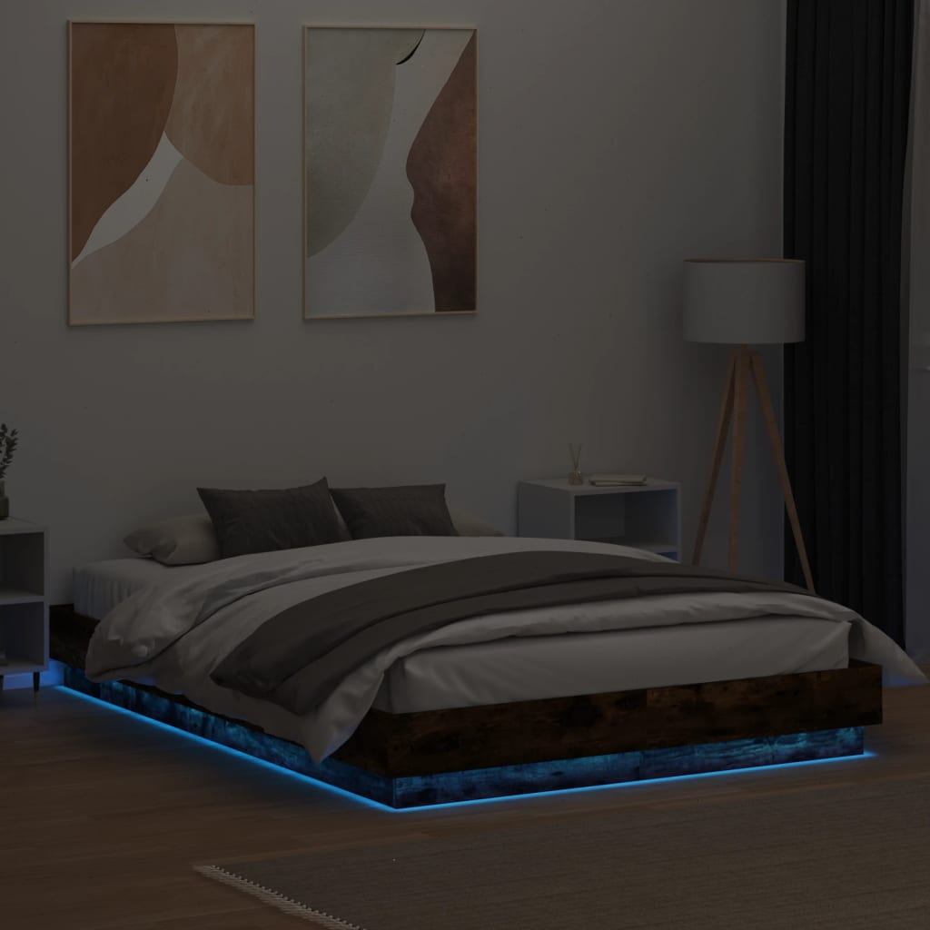 Bed Frame with LED without Mattress 140x200 cm Smoked oak