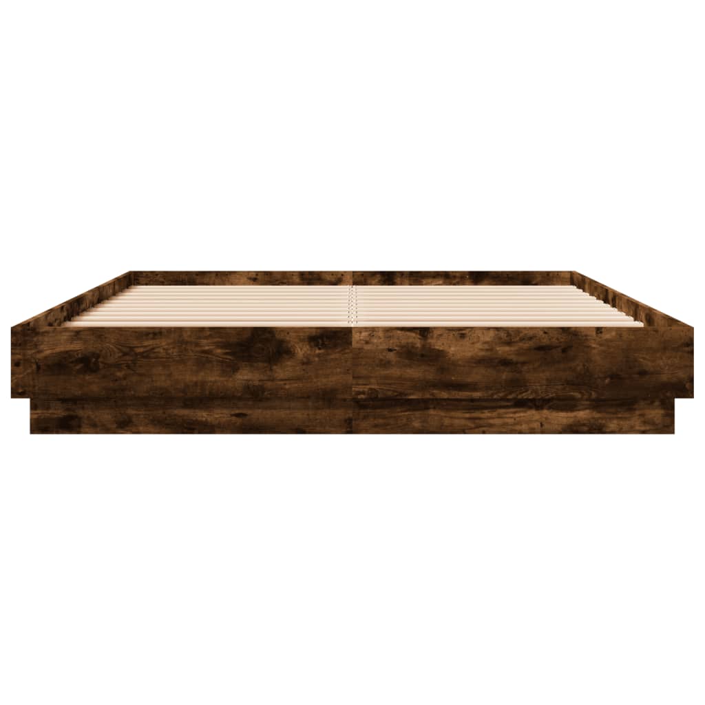 Bed Frame with LED without Mattress 140x200 cm Smoked oak