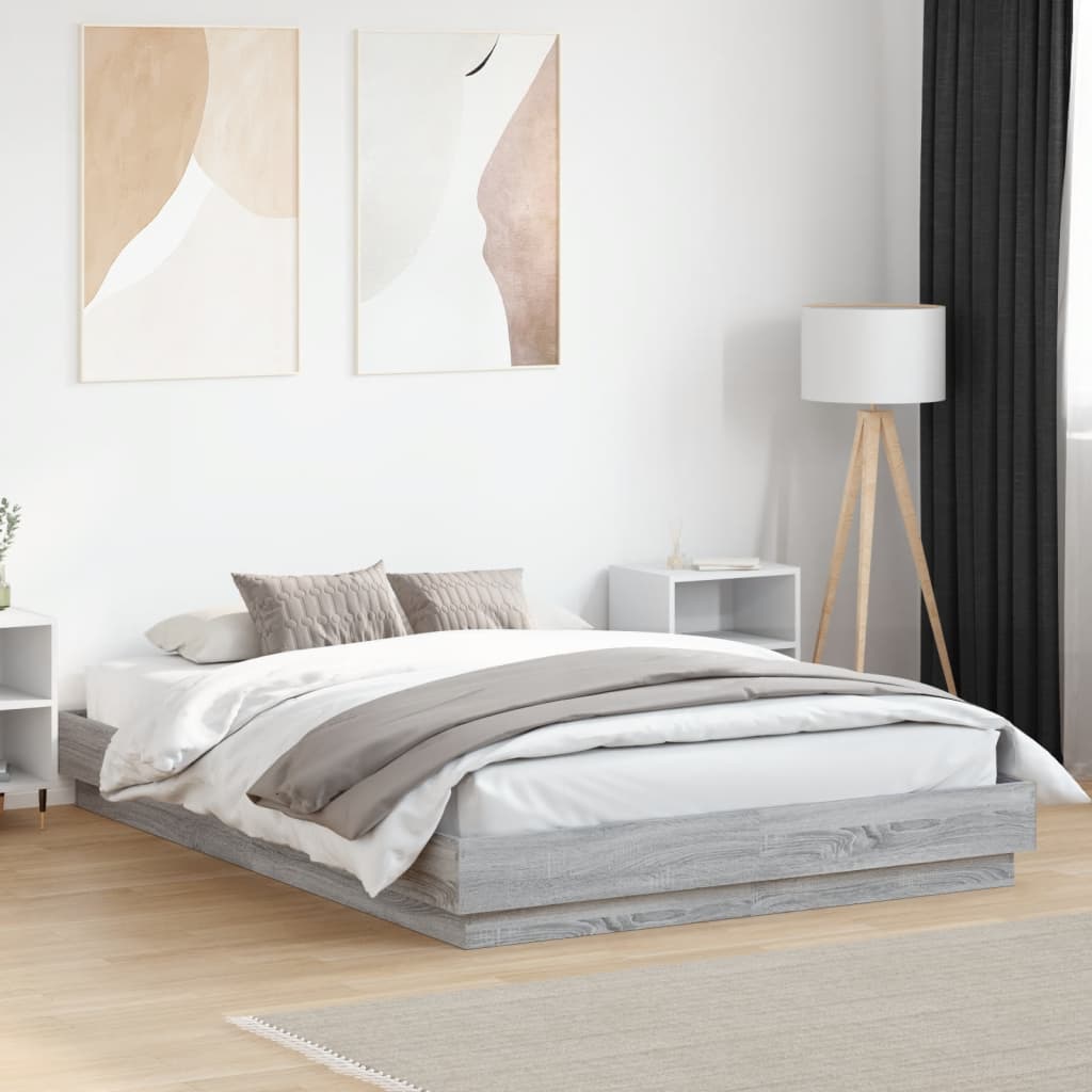 Bed Frame with LED without Mattress 120x200 cm Grey sonoma