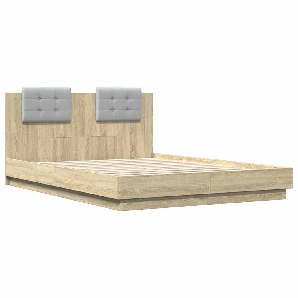 Bed Frame with LED without Mattress 140x200 cm Sonoma oak