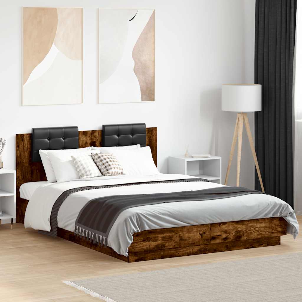 Bed Frame with LED without Mattress 120x200 cm Smoked oak