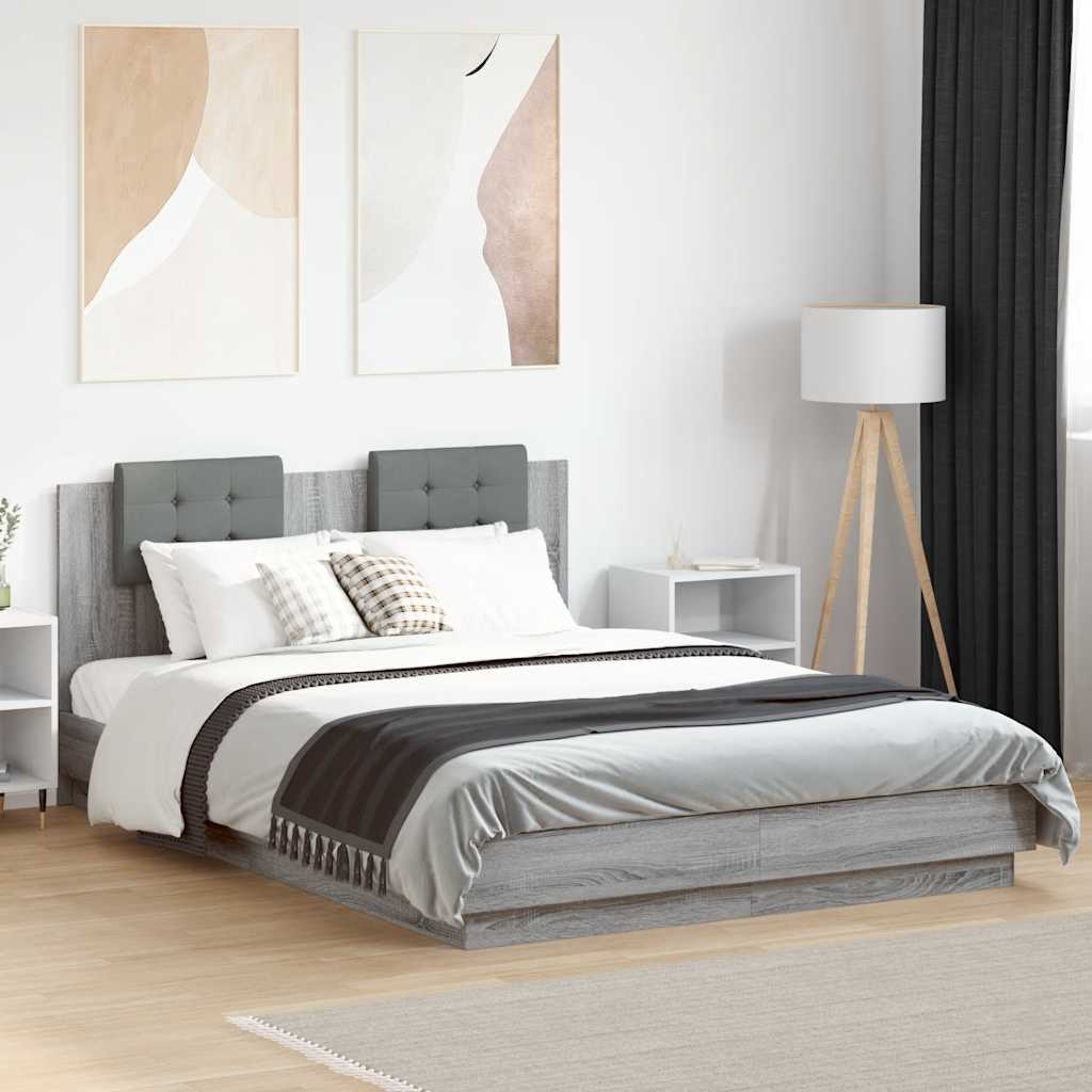 Bed Frame with LED without Mattress 120x200 cm Grey sonoma