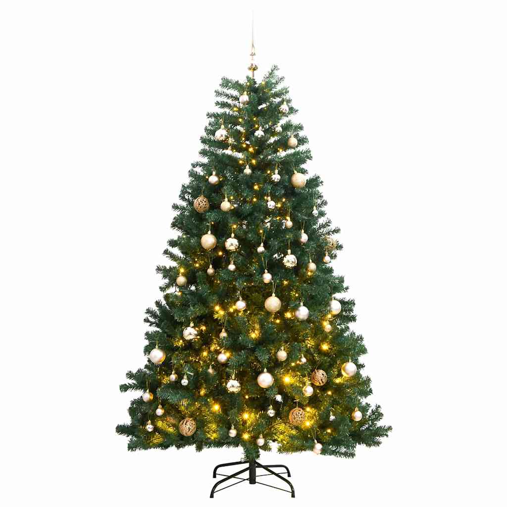 Artificial Christmas Tree 240 cm 300 LEDs Warm White Green Ø 120 x 240 cm with 300 LEDs&rose gold balls