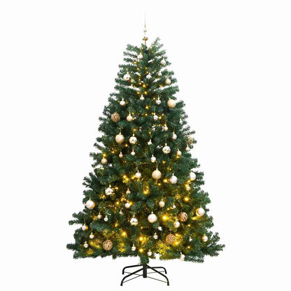Artificial Christmas Tree 240 cm 300 LEDs Warm White Green Ø 120 x 240 cm with 300 LEDs&rose gold balls