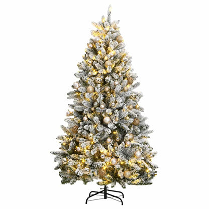 Artificial Christmas Tree 270 cm 300 LEDs Warm White Green and White Ø 128 x 270 cm with 300 LEDs&rose gold balls