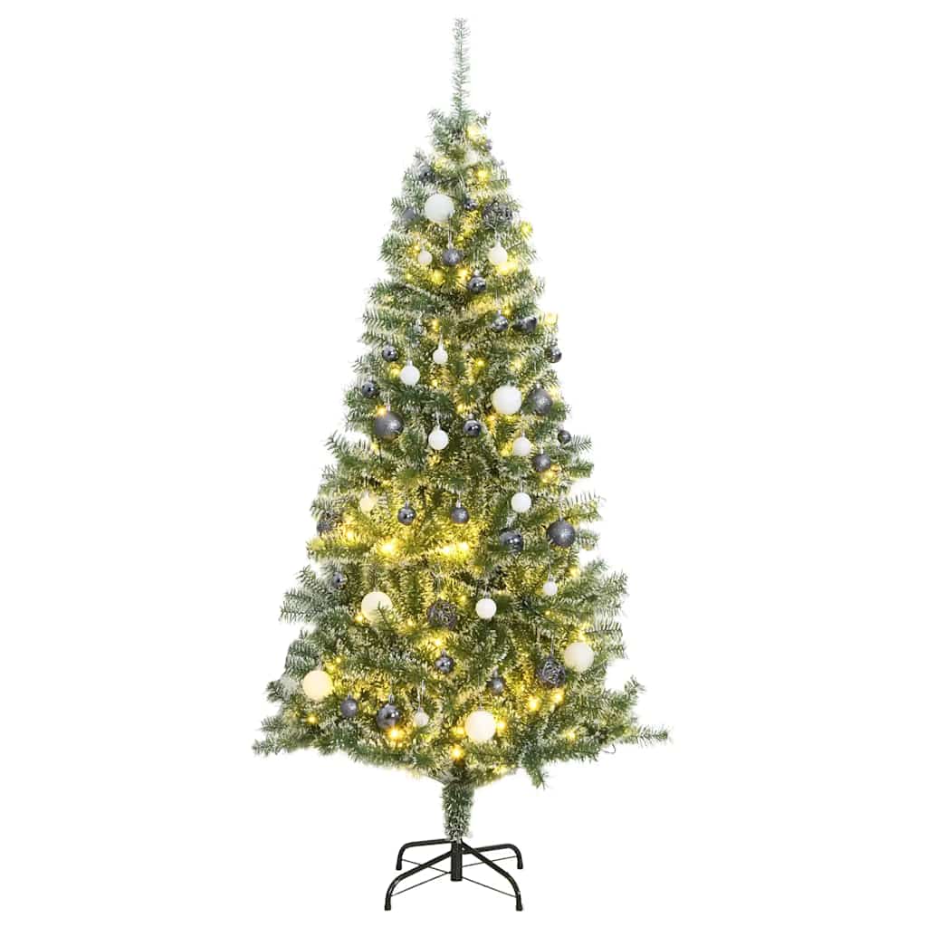Artificial Christmas Tree Snow Flocked with LED Light 240 cm with LEDs&white/grey balls