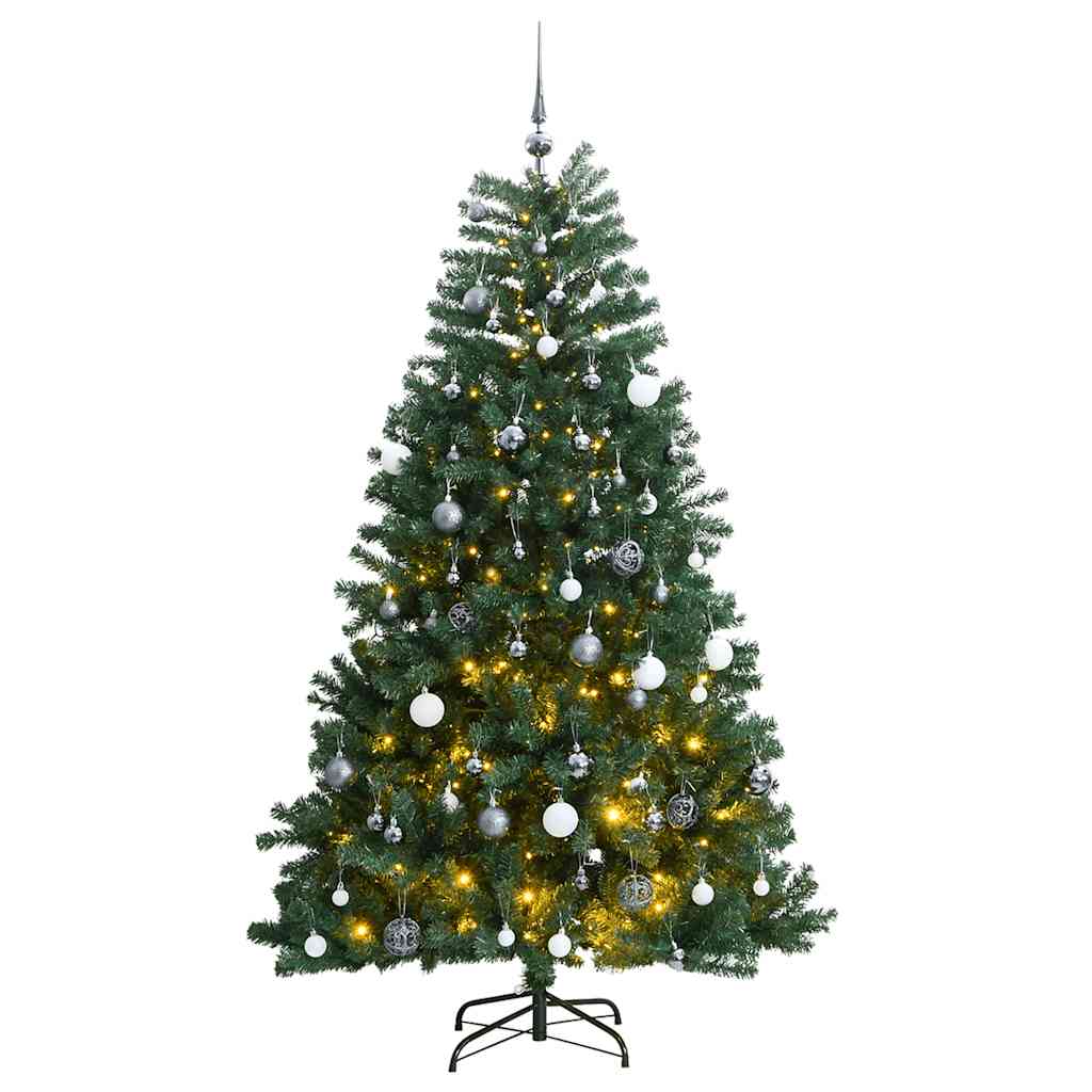 Artificial Christmas Tree 240 cm 300 LEDs Warm White Green Ø 120 x 240 cm with 300 LEDs&white/grey balls