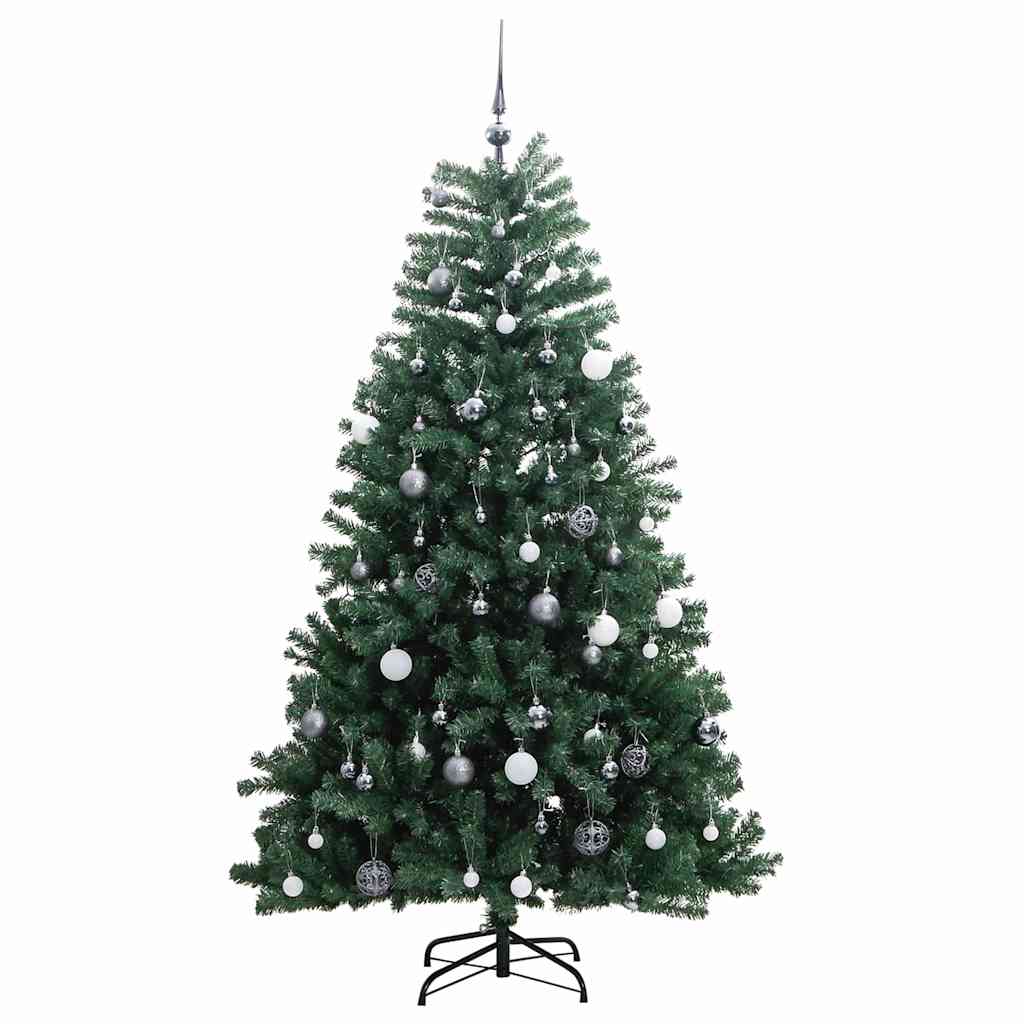 Artificial Christmas Tree 240 cm 300 LEDs Warm White Green Ø 120 x 240 cm with 300 LEDs&white/grey balls