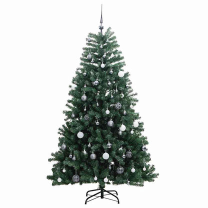 Artificial Christmas Tree 240 cm 300 LEDs Warm White Green Ø 120 x 240 cm with 300 LEDs&white/grey balls