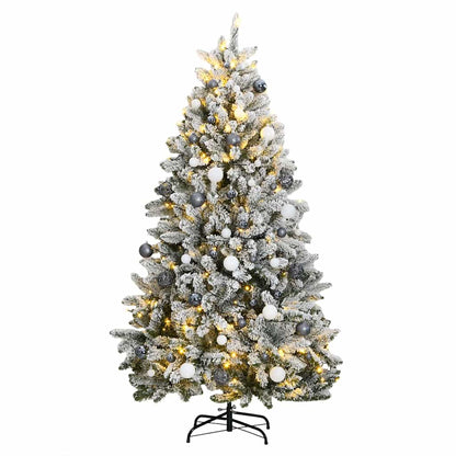 Artificial Christmas Tree 240 cm 300 LEDs Warm White Green and White Ø 120 x 240 cm with 300 LEDs&white/grey balls