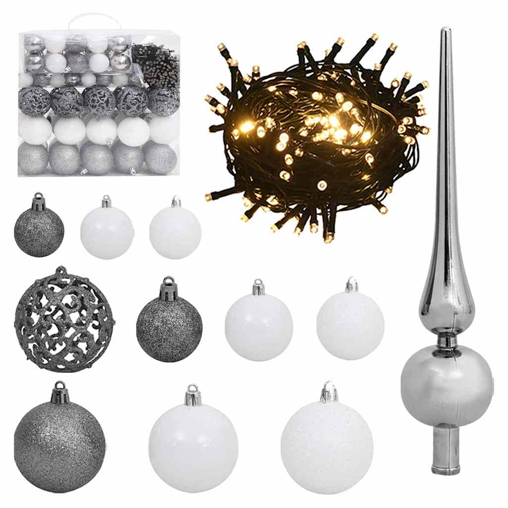 Artificial Christmas Tree 240 cm 300 LEDs Warm White Green and White Ø 120 x 240 cm with 300 LEDs&white/grey balls