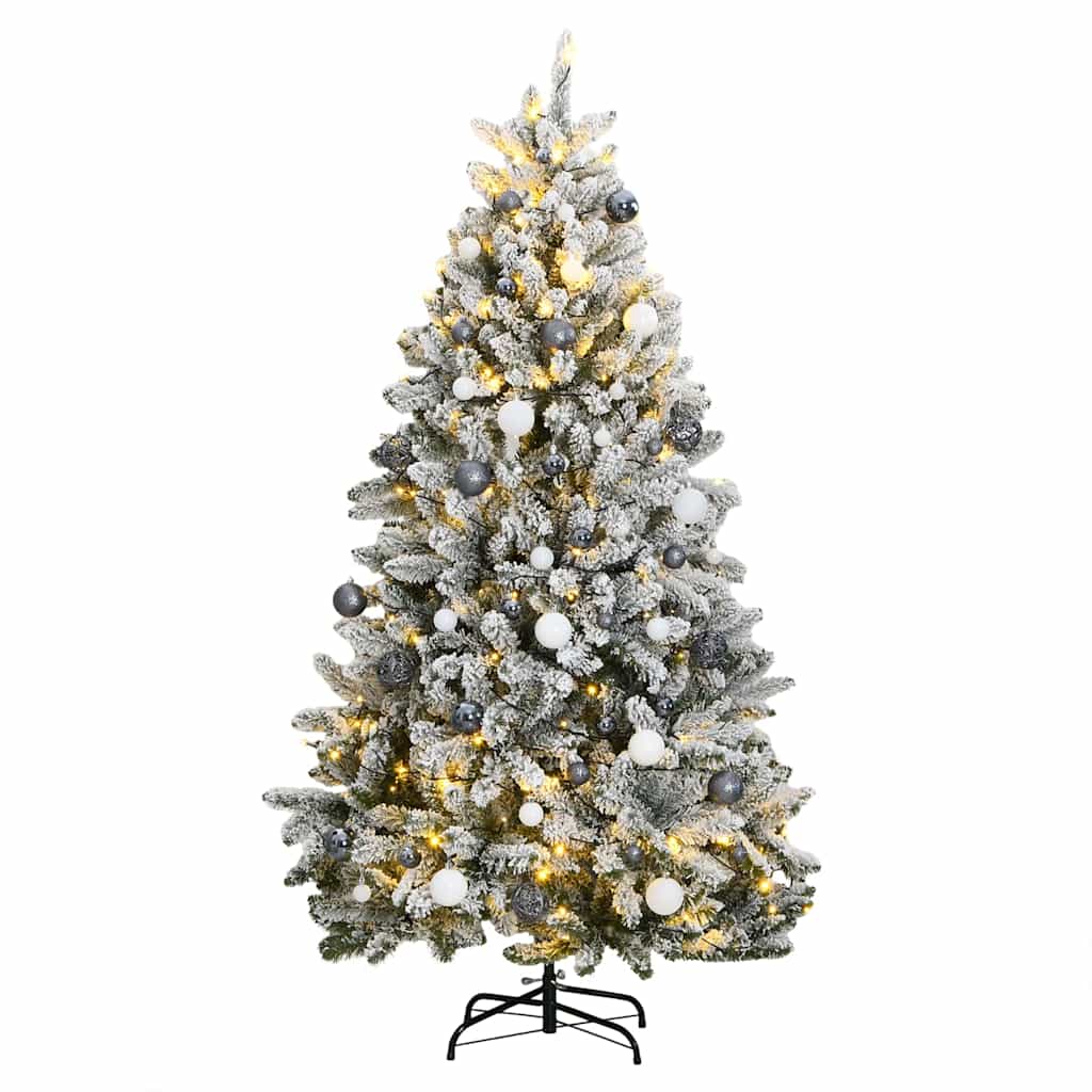 Artificial Christmas Tree 270 cm 300 LEDs Warm White Green and White Ø 128 x 270 cm with 300 LEDs&white/grey balls