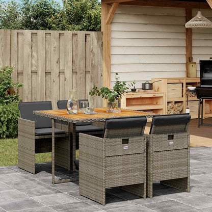 vidaXL 5 Piece Garden Dining Set with Cushions Poly Rattan Wood