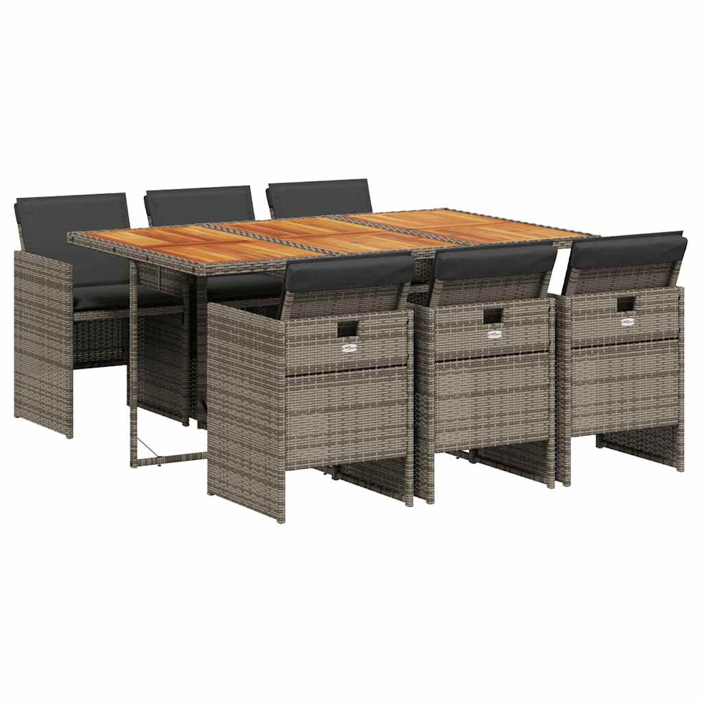 vidaXL 7 Piece Garden Dining Set with Cushions Grey Poly Rattan 2