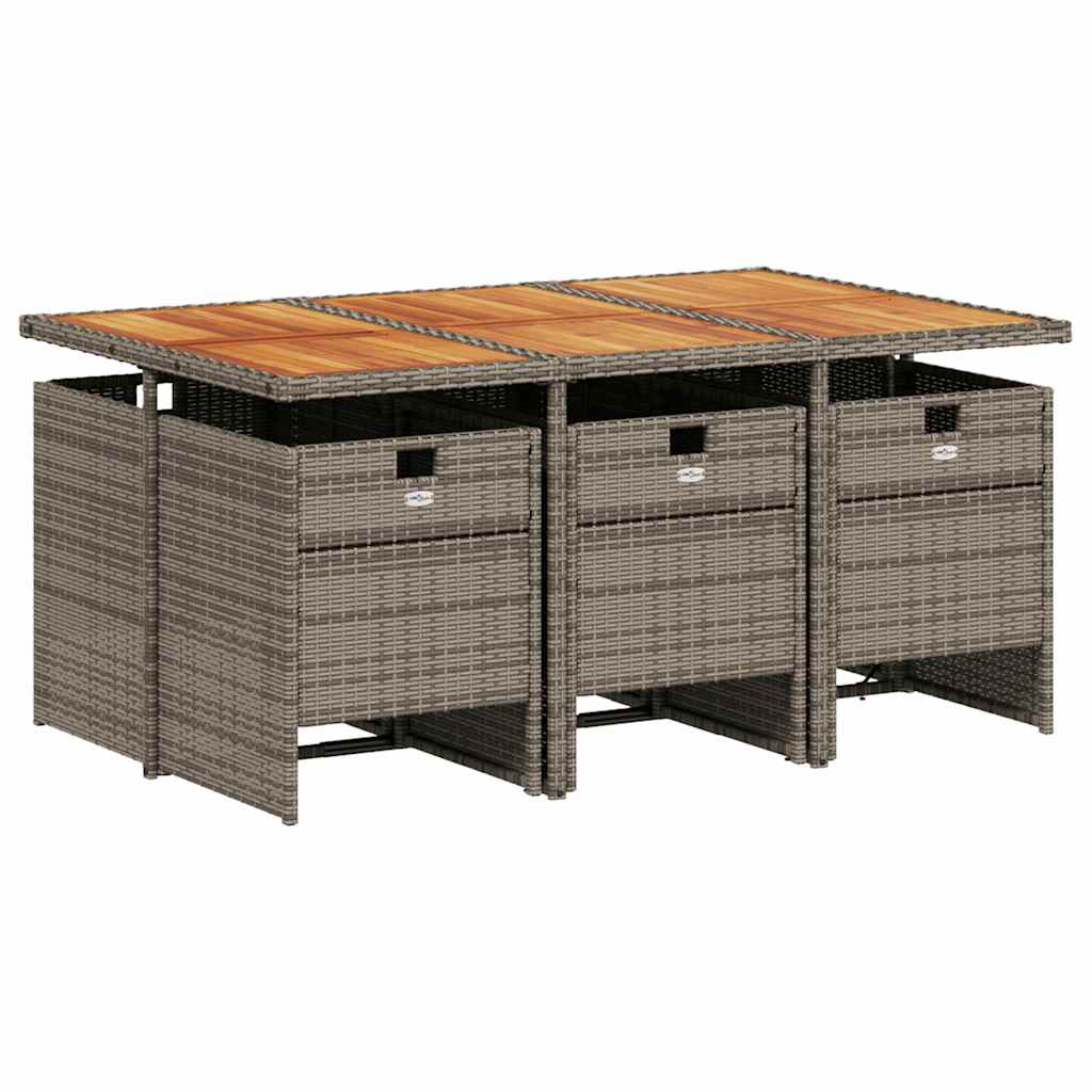 vidaXL 7 Piece Garden Dining Set with Cushions Grey Poly Rattan 3