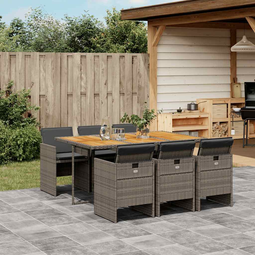 vidaXL 7 Piece Garden Dining Set with Cushions Grey Poly Rattan 1