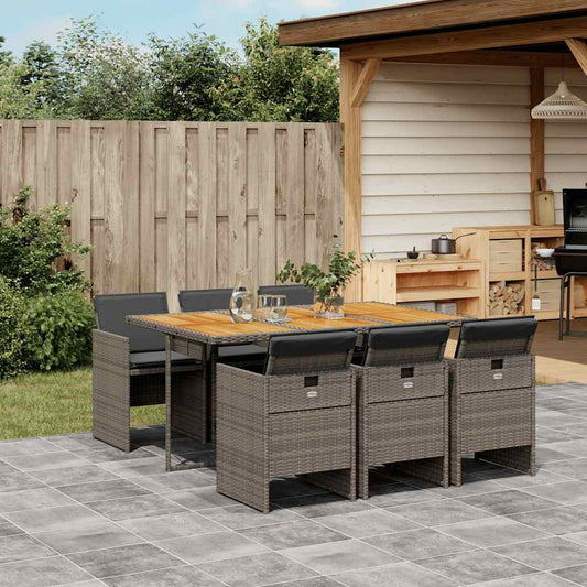 5 Piece Garden Dining Set with Cushions Poly Rattan Wood 6