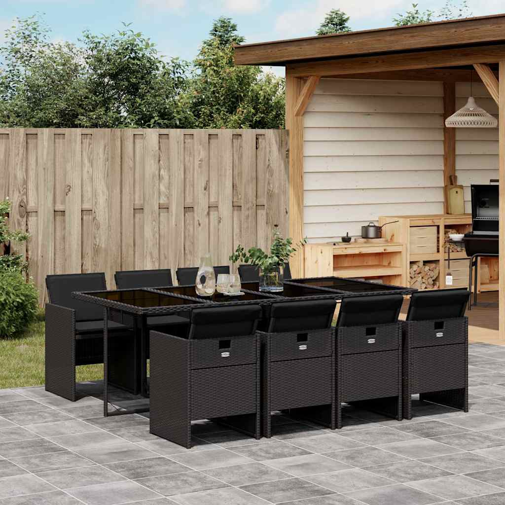 vidaXL 9 Piece Garden Dining Set with Cushions Poly Rattan Glass 8