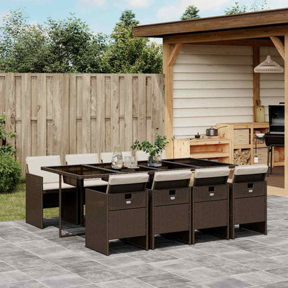 vidaXL 9 Piece Garden Dining Set with Cushions Poly Rattan Glass 8