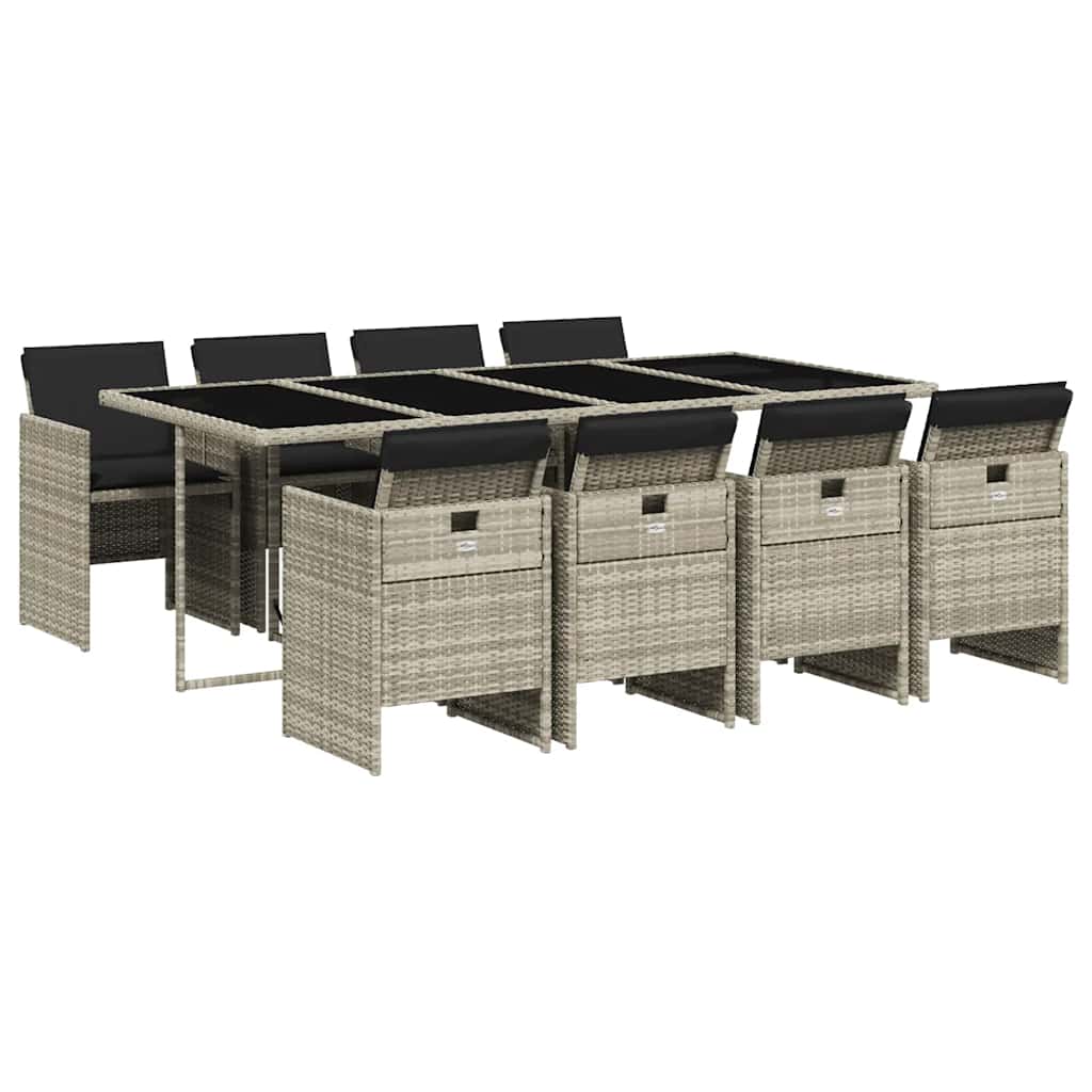 vidaXL 9 Piece Garden Dining Set with Cushions Light Grey Poly Rattan 2
