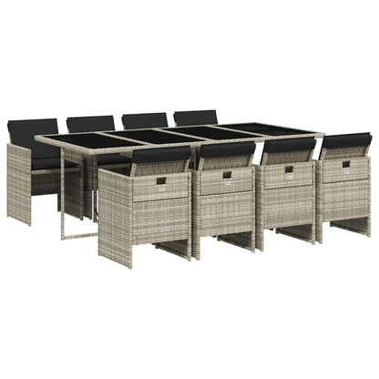 vidaXL 9 Piece Garden Dining Set with Cushions Light Grey Poly Rattan 2