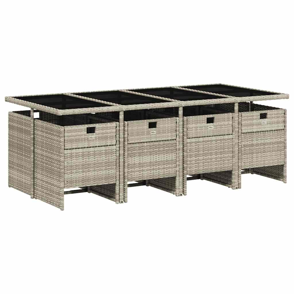 vidaXL 9 Piece Garden Dining Set with Cushions Light Grey Poly Rattan 3