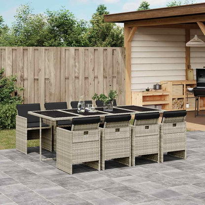 vidaXL 9 Piece Garden Dining Set with Cushions Light Grey Poly Rattan 1