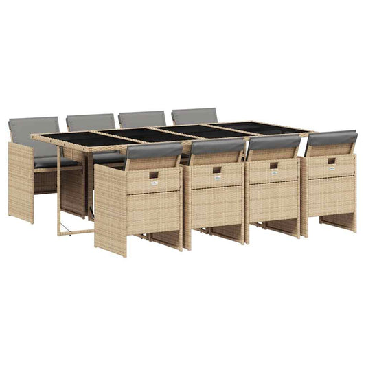 vidaXL 9 Piece Garden Dining Set with Cushions Mix Beige Poly Rattan 2