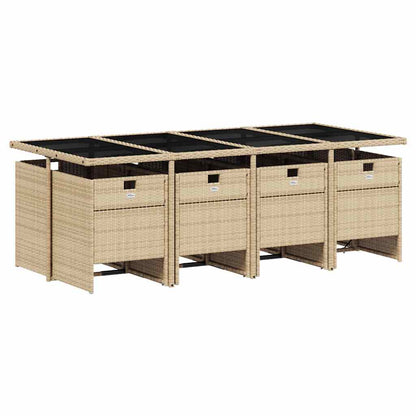 vidaXL 9 Piece Garden Dining Set with Cushions Mix Beige Poly Rattan 3