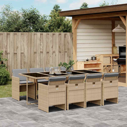 vidaXL 9 Piece Garden Dining Set with Cushions Mix Beige Poly Rattan 1