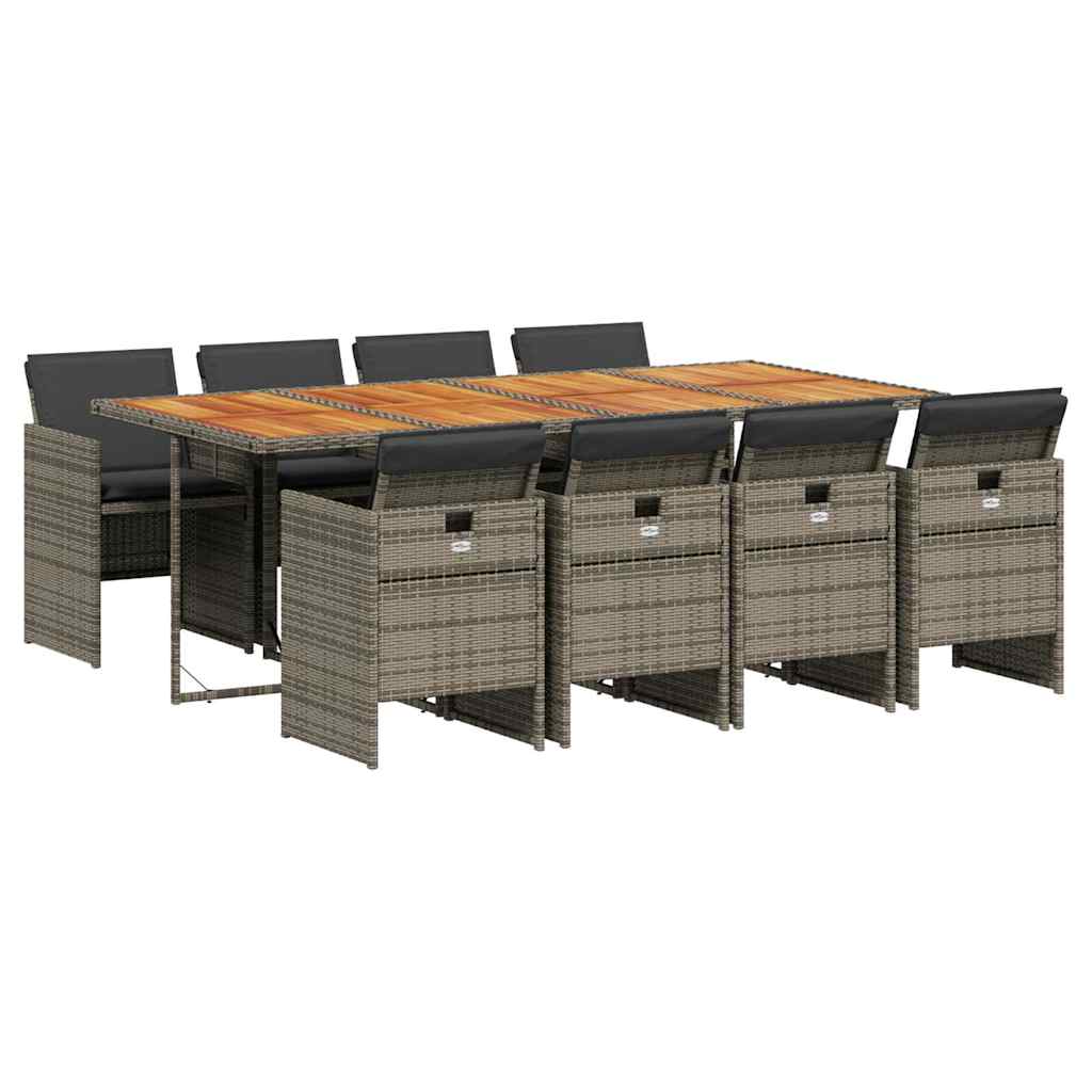 vidaXL 9 Piece Garden Dining Set with Cushions Grey Poly Rattan 2