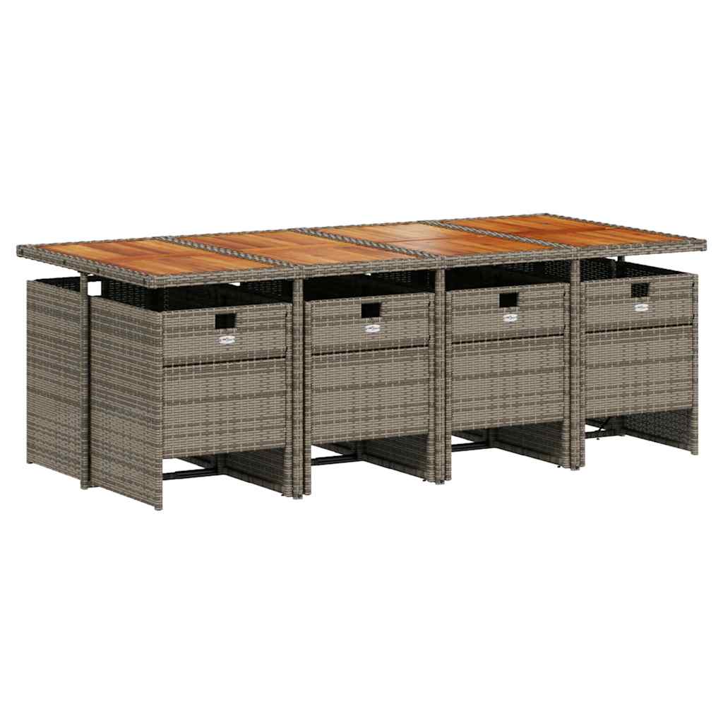 vidaXL 9 Piece Garden Dining Set with Cushions Grey Poly Rattan 3