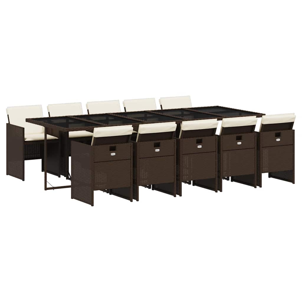 vidaXL 11 Piece Garden Dining Set with Cushions Brown Poly Rattan 2